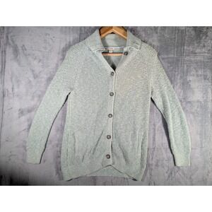 L.L. Bean Women's Large Light Blue Cotton Knit Cardigan Sweater Button Front vtg